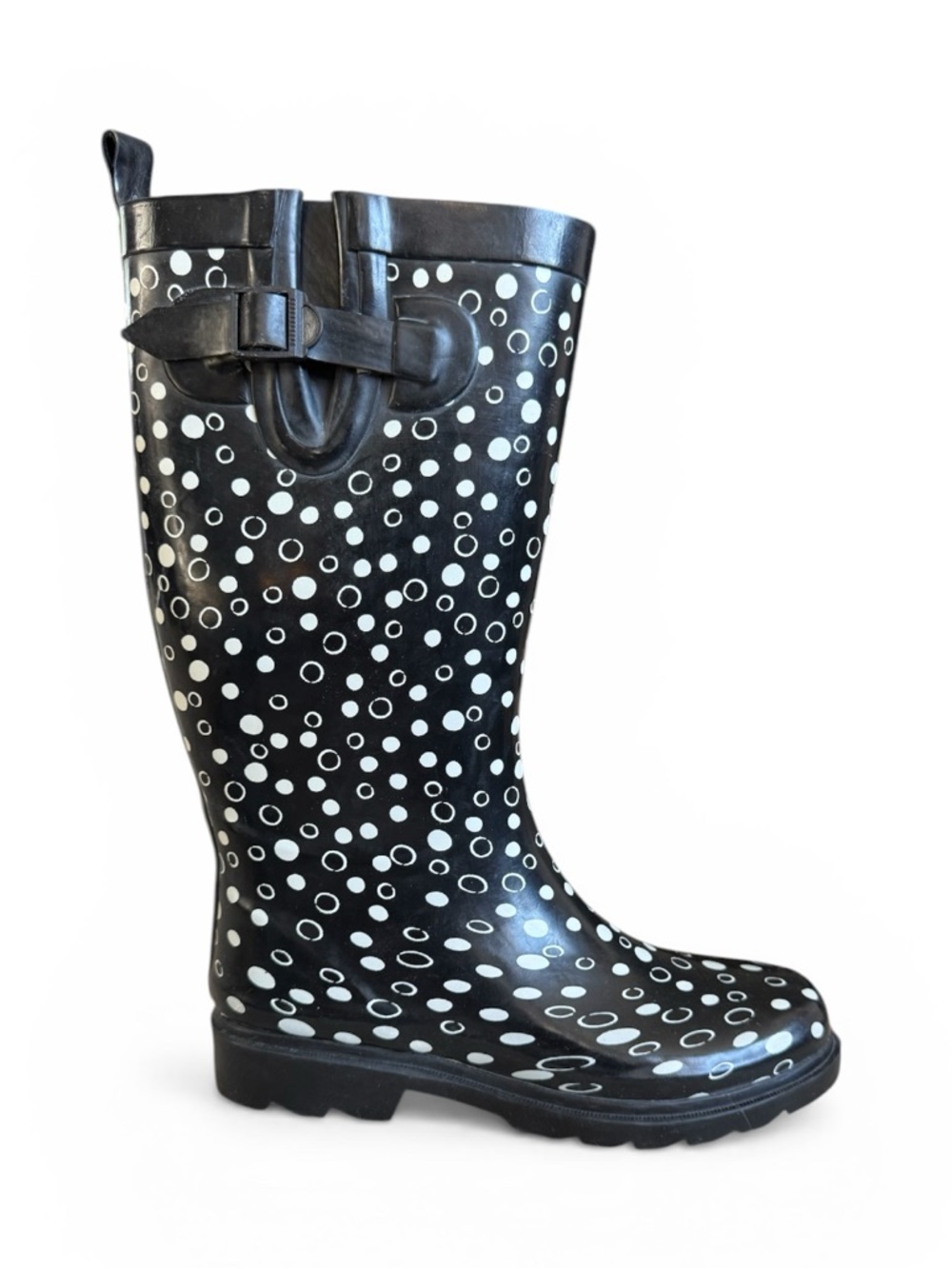 Capelli New York Polka Dot Rain Boots Black White Waterproof Size 8